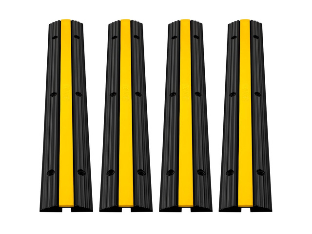 4 Pack of 1-Channel Rubber Cable Protector Ramps Heavy Duty 18000Lbs Load Capacity Cable Wire Cord Cover Ramp Speed Bump Driveway Hose Cable Ramp...