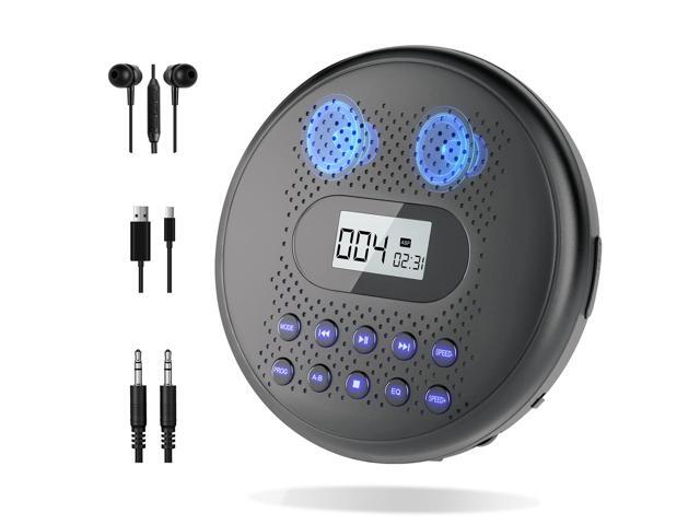 Portable CD Player with Dual Stereo Speakers, Rechargeable for Car Discman CD Player with Anti-Skip Protection, Headphones and AUX Cable...