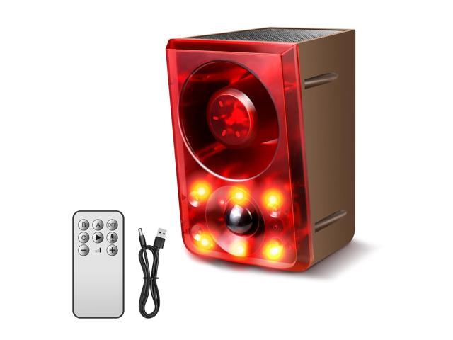 Solar Outdoor Motion Sensor Alarm, Dog Barking & Gunshot Sound,130db Loud Support Recording,13 Kinds of Sound and Strobe Light to Deter Raccoons,...