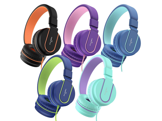Kids Headphones Bulk 5-Pack for School Classroom with Mic, 93dB Volume Limited K-12 On-Ear Durable Headset for Everyday Students Children, 3.5mm...