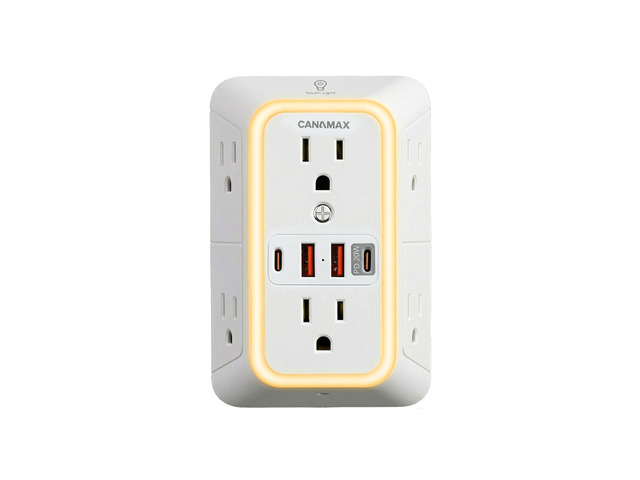 Multi Plug Wall Outlet Extender - 6 Outlet Splitter & 4 USB Ports with 20W PD USB-C Fast Charging, Smart Night Light, 3-Sided 1050J Surge Protector...