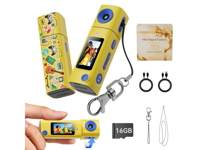 Mini Keychain Digital Camera:2K Digital Mini Camera with 16GB Card,Vintage Keychain Video Camera, 1' HD LCD Display, 400mAh Battery Portable Small...