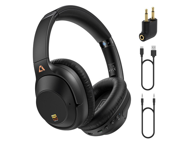 Active Noise Cancelling Headphones for Airplane Travel, LDAC Hi-Res Audio, Wired and Wireless ANC Headphones, 100H Playtime Over Ear Headphones,...