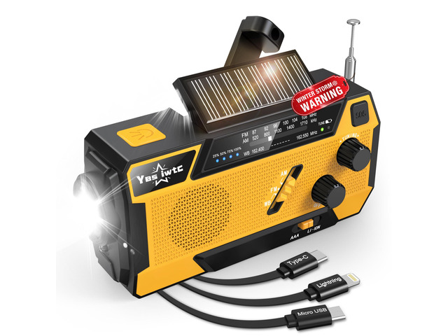 Hand Crank Emergency Radio 7400mWh (2000mAh) Solar Hand Crank Radio Built in 3 Charging Cables AM/FM/NOAA Weather Radio Battery Operated Hand Crank...