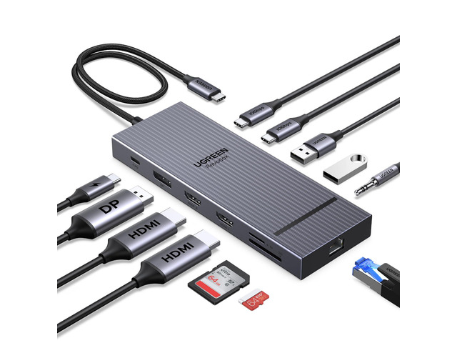 USB C Docking Station Triple Monitor 4K, 12-in-1 Dock with 2xHDMI+DP 2x10Gbps USB-C, 2xUSB-A, 100W PD, SD/TF 3.0, 1G Ethernet, 3.5mm Audio,...