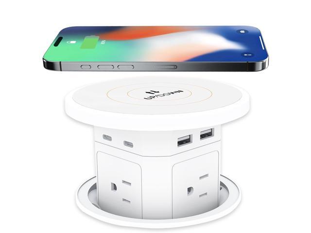 Pop Up Outlet with Wireless Charging, 9-in-1 Built-in Countertop Power Hub, Gas-Lift Design, 4-1/8' Cutout, 2500W for Kitchen, Office & Conference...