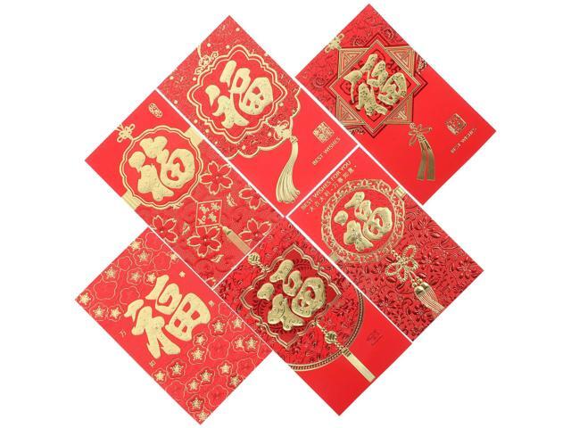 6Pcs Dragon Year Red Envelopes Paper Chinese Year Red Packets Fu Character Money Holders Lucky 2024 Money Pocket