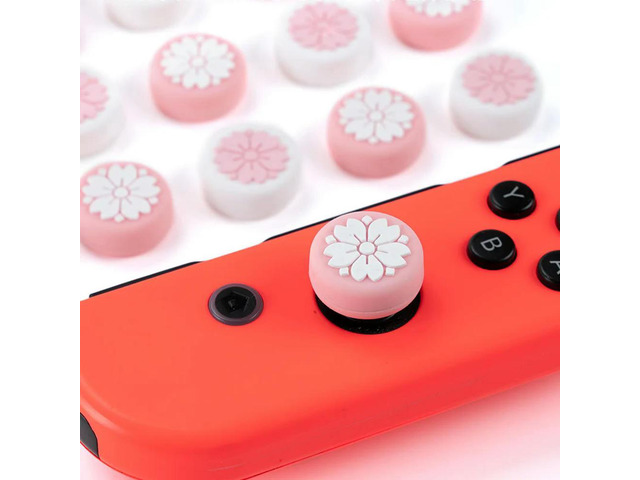 4 Pack Sakura Flower Thumb Grip Caps, Soft Silicone Cover Joystick Cap For Switch & Lite