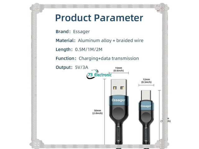 ESSAGER Chenxi Type-C Interface Data Cable, Durable Type-C Fast Charging Cable