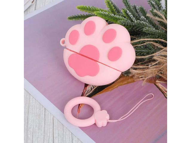 Earphone Silicone Case Creative Cat Paw Design Pink Lightweight Impact Resistant Cover Keyring Pendant for