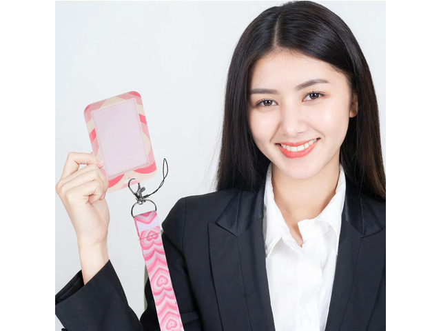1Set Lanyard Card Holder Id Card Cover Delicate Pattern Fashion Design Secure Name Tag Holder for School Office Daily