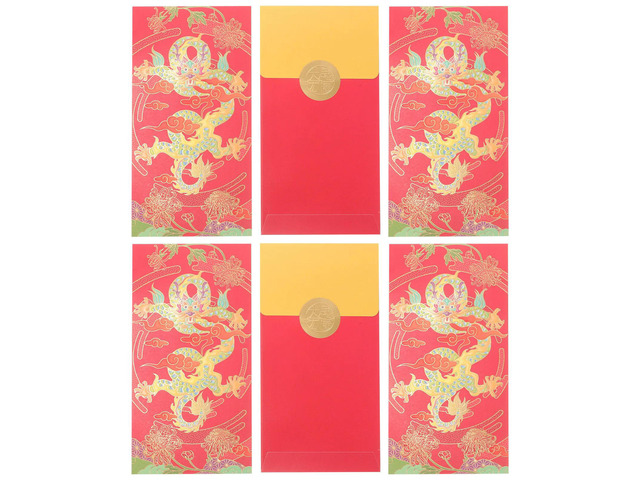 6Pcs 2024 Red Envelopes Paper Chinese Dragon Year Money Packets Year Gift Luck Blessings 2024 Red Envelopes