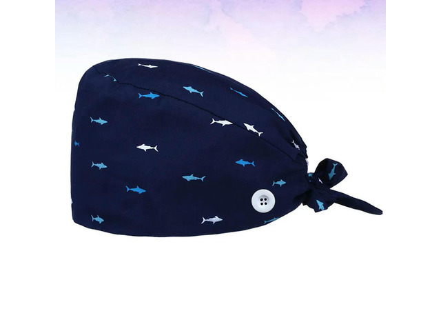 1Pcs Anti-Pressure Ear Surgery Cap Shark Printed Working Hat Dustproof Breathable Sweat-Absorption Unisex Hairdresser Pharmacist