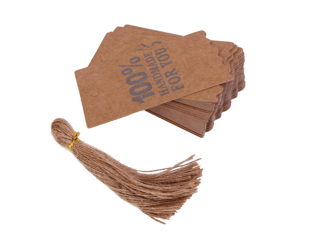 1Set Handmade Brown Kraft Paper Hangtags with Twine Pre-Punched Durable Gift Tags for Christmas Wedding Birthday Clothing Price