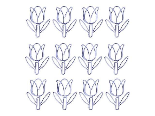 12Pcs Fashion Tulip Style l Paper Clips Purple Strong Reusable Creative Bookmark Clips for Documents Notes Photos