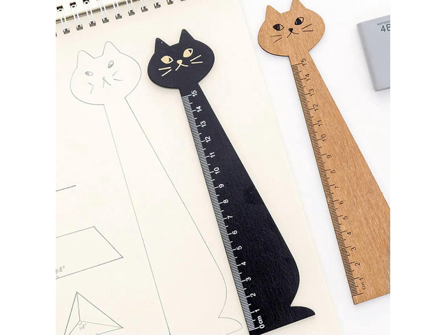 6Pcs Cartoon Cat Ruler Wooden Straight Measuring Tool with Precise Scale for Students Kids School Stationery Drawing Learning