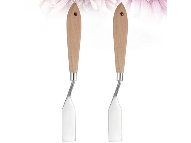 2Pcs Oil Painting Scraper Non Corrosive Stainless Steel Blade Wooden Handle Color Mixing Tool for Acrylic Oil Watercolor Pigment
