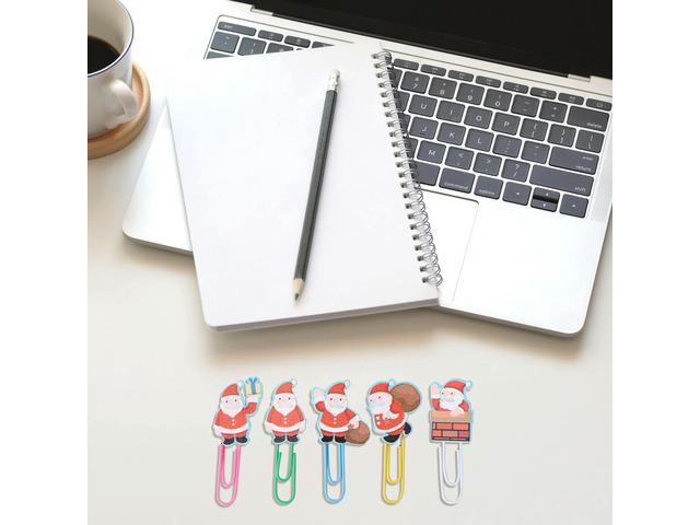 50Pcs Santa Claus Paper Clips Wooden Design Multi-Use Bookmark Letter Holder Photo Clip Office School Home Stationery Supply