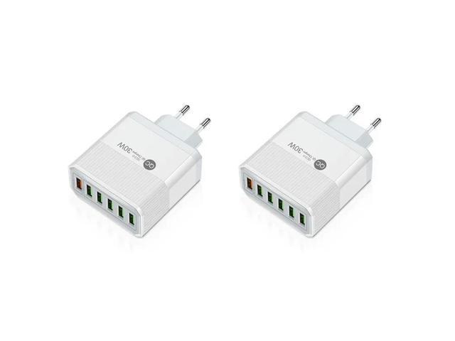 2X 6 Ports USB 30W Fast Charging Cell Phone Chargers EU Plug White