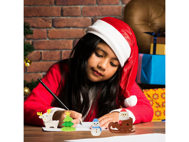 12Pcs Christmas Santa Eraser Soft Durable School Drawing Kids Gift Rubber Stationery Prize Supplies Collection