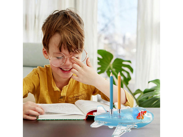 Acrylic Airplane Desk Pen Holder Small Compact Pen Insert Organizer for Students Professionals Teens Lovely Wear-Resistant