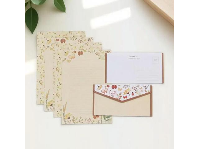 5Sets Flower Printing Envelope Letter Paper Kit Elegant Stationery 15 Envelopes 30 Sheets for Daily Writing Invitation Notes
