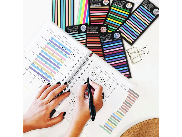 8Packs Index Adhesive Highlighter Strips Sticky Tape for Book Annotation Reusable Removable Page Markers Long Short Tabs