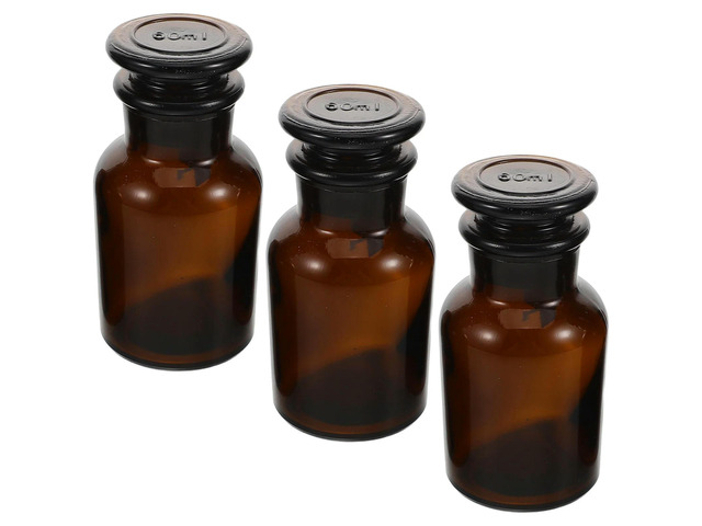3Pcs Brown Wide Mouth Glass Reagent Bottles Airtight Glass Stopper Dropper Bottles for Chemical Liquid
