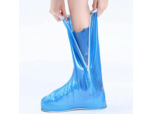 Blue Waterproof Shoe Covers Zippered Elastic Band Foldable Lightweight for Outdoor Drifting Riding Rainy Day Shoes