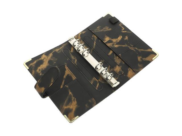 A6 PU Binder Cover Marble Print High Durability Round Ring Notebook Cover Lightweight Anti Slip Business Card Pockets A6 Planner