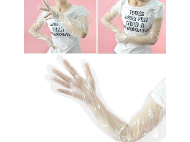 10Pairs 80Cm Disposable Long Arm Pe Gloves Waterproof Oil Resistant Puncture Proof Acid Alkali Resistant for Hairdressing Beauty