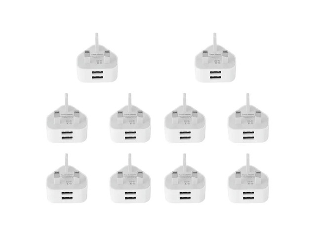 10X Universal Usb Uk Plug 3 Pin Wall Adapter With Usb Ports Travel Charging For Phone Ipad(2 Po
