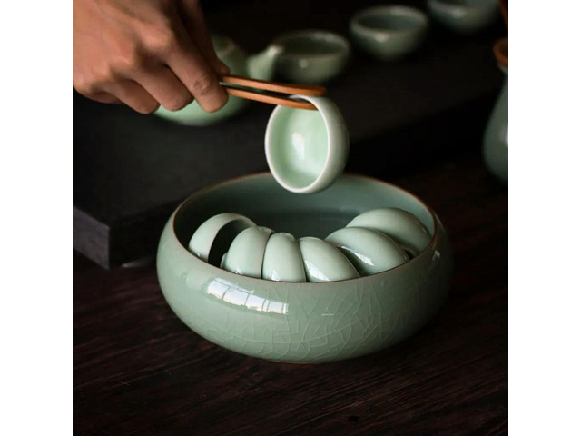 1Pcs Celadon Brush Washer for Calligraphy and Tea Ceremony Ink Wash Pot Porcelain Sumi Tray Kung Fu Tea Accessory