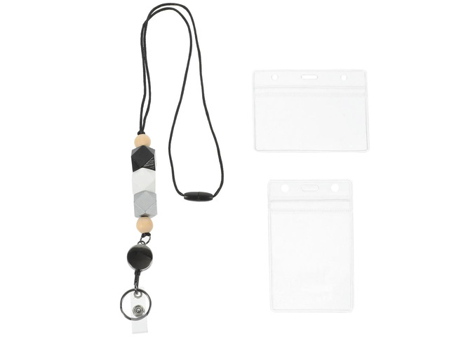 1Set Id Badge Holder Lanyard Detachable Wear-Resistant Clear Name Tag Sleeve for Office School Hospital Employee Cards