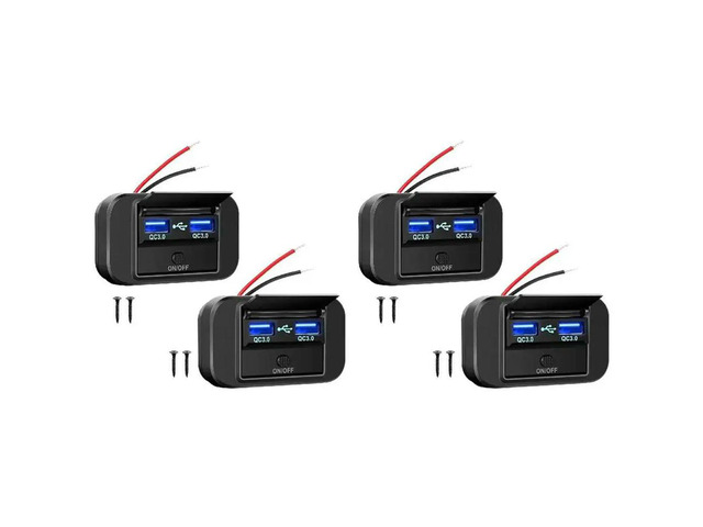 4Pcs 12V RV USB Outlet, 36W Dual QC3.0 USB Car Socket Power Outlet With Cap, 12V 24V Car Switch