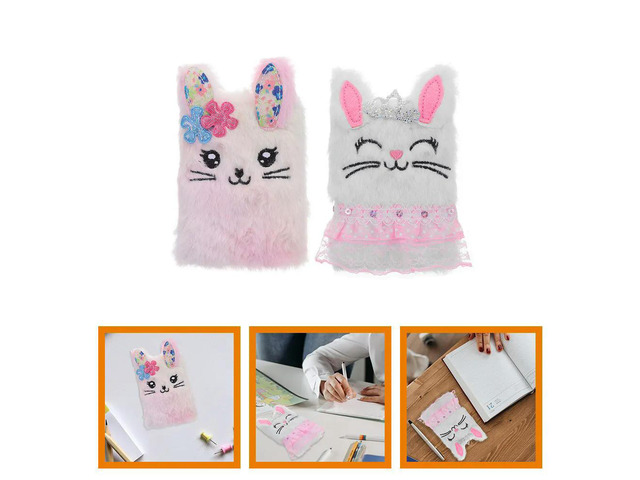 2Pcs Adorable Bunny Diary Book Soft Touch Cover Smooth Paper Lined Journal for Girls Students Daily Use Travel Writing Recording