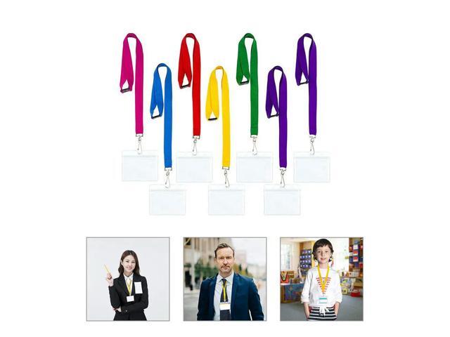 7Pcs Id Card Holder ABS Clear Badge Sleeve Double Sided Office Name Tag Lanyard Protective Cover for Employee School Bus Cards