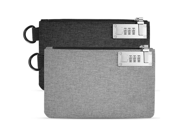 Aerthezu Money Bag With Lock& Zipper, Travel Safe Cash Locking Bank Pouch In Black& Grey(2 Pack)