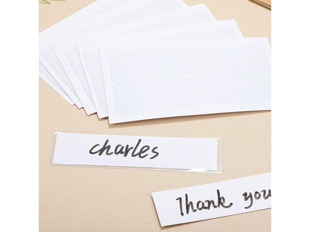 50Pcs el Holders Clear Adhesive Pockets Moisture Resistant Plastic Tags for Bins Drawer Shelf Organization