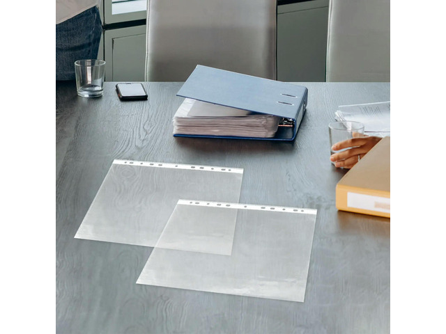 100Pcs Clear Page Protectors PP Plastic Sheet Sleeves for Loose Leaf Binders A4 Document Organizer Home Office School Travel