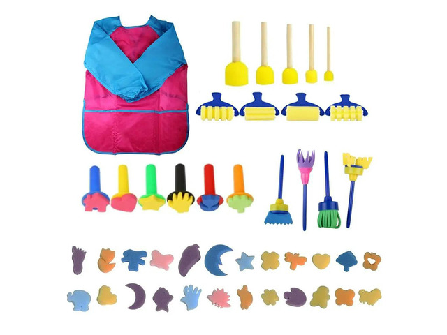 44Pcs Art Painting Sponge Brush Set Red Colorful Early Educational Graffiti Drawing Seal Painting Supplies for Kids DIY