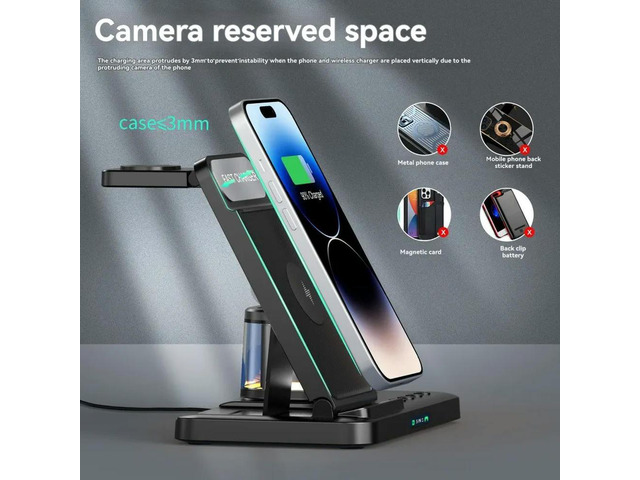 5-In-1 Folding Charging Station For phone Devices - Clock, Night Light, 22.5W Fast Charge