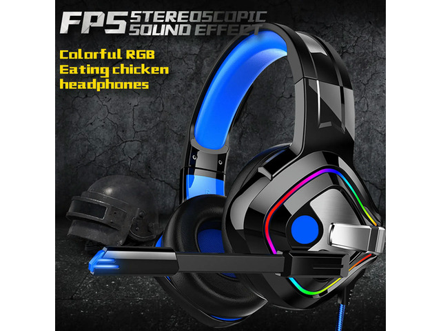 Blue LED Game Headset Wired 50Mm Driver 7.1 Channel Noise Canceling Rotatable Rgb Light Bass Gaming Headphones Microphone