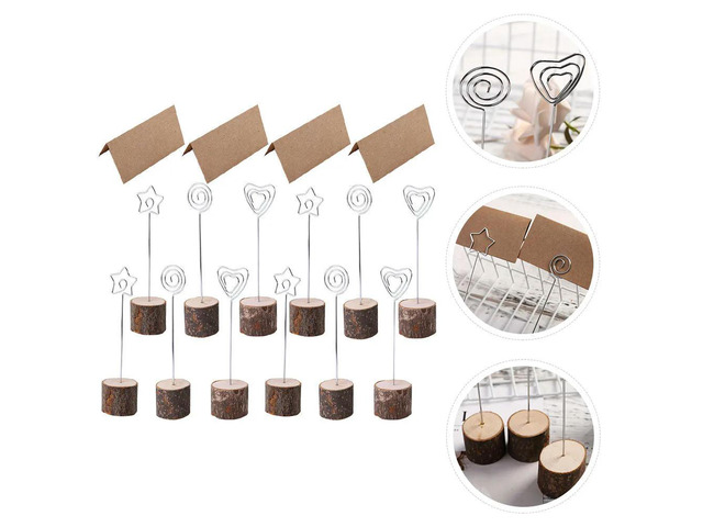 60Pcs Wooden Stump Base Desktop Memo Clips Photo Holder Table Number Stand Wedding Party Menu Note Card Clip Reusable Rustic
