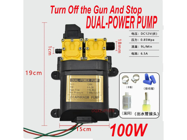 For DUAL POWER PUMP 100W 12V Agricultural Electric Pump Diaphragm Pump High Pressure Self Priming Gun shutdown