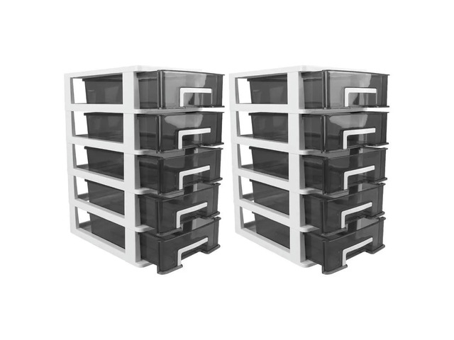 2Pcs Desk Organizer 5-Tier Drawer Style Plastic Box for Makeup Stationery Cosmetics Jewelry Sundries Desktop Bathroom