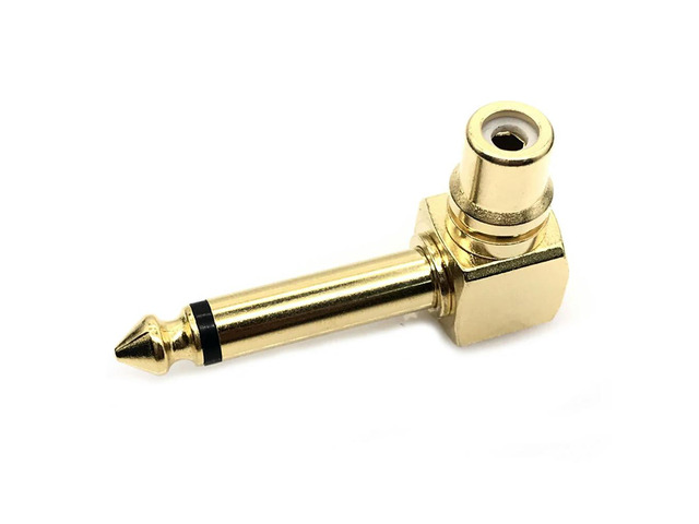 Gold 6.35mm 1/4' Male Mono Plug to RCA Female 6.5mm 90 Degree Jack Audio Stereo Adapter Connector Plug TS Converter Sound Mixer