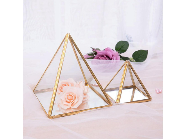 Glass Jewelry Box Golden Geometric Decorative Box Geometric Glass Pyramid Ring Holders for Wedding Birthday Gift S
