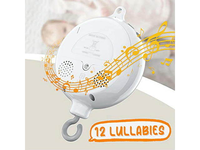 Crib Mobile Motor Baby Music Box Spinner with 3 Modes Volume Adjustable 12 Lulies Auto-Off After 30 Minutes