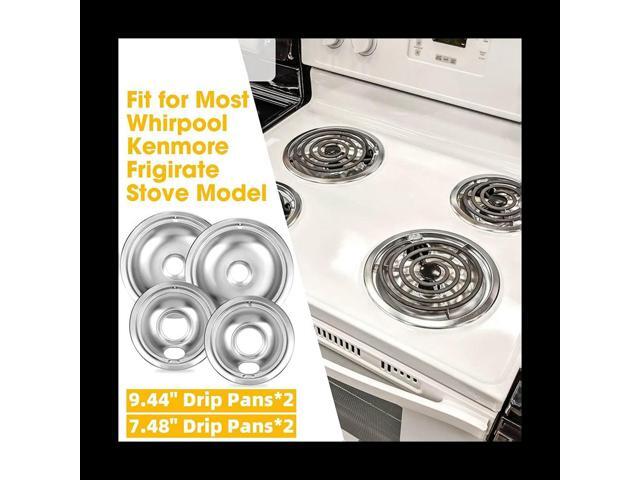 Drip Pan Kit,Universal Chrome Burner Drip Bowls Replacement for Whirlpool Kitchen Aid Range W10278125 W10196405 W1019640